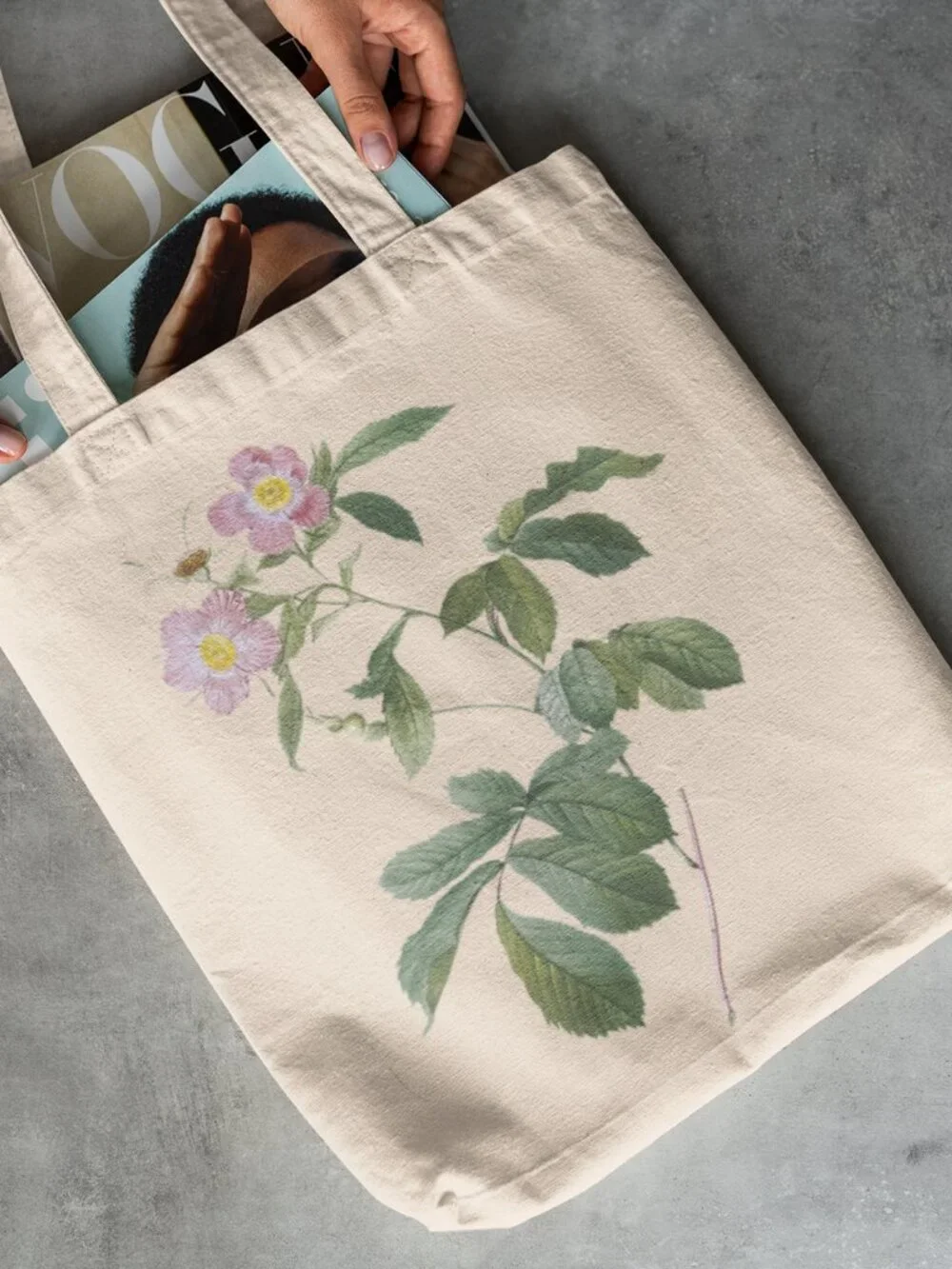 Alpine Rose Vintage Floral Print Graphic Canvas Tote Bag